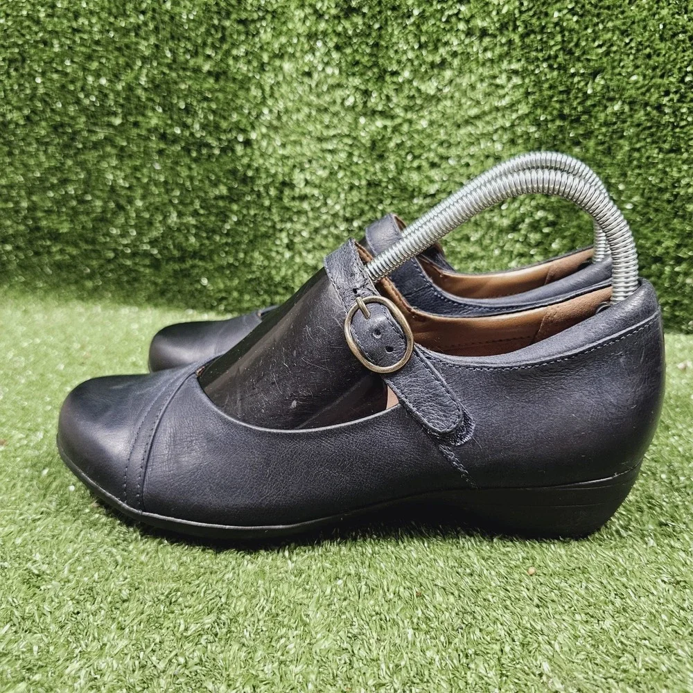 Dansko Fawna Mary Jane Dark Navy Leather Wedge Comfort Shoes Womens 38 Size 8